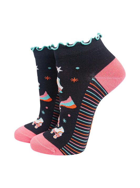 Retro Rollerskates Women's Bamboo Trainer Socks in Black