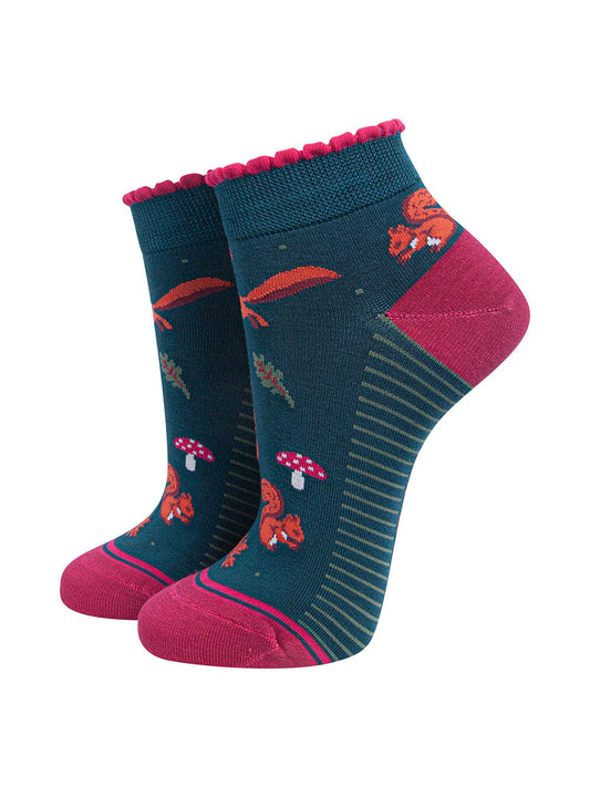 Squirrel Women's Bamboo Trainer Socks in Forest Green