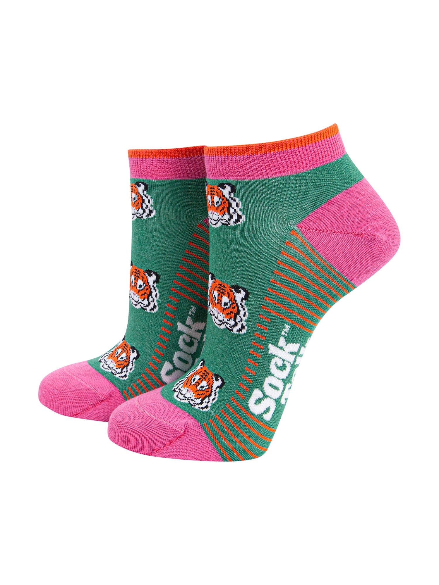 Tiger-Faces-Bamboo-Trainer-Socks-in-Green-Mannequin