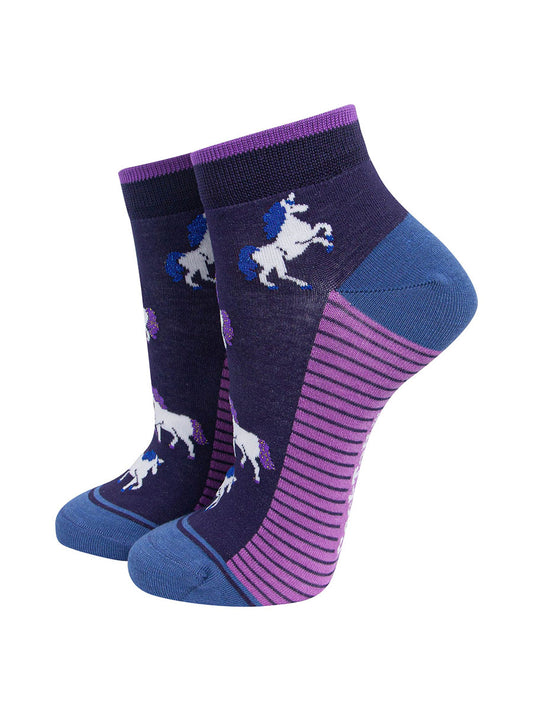 Unicorn Women's Bamboo Trainer Socks in Navy Blue