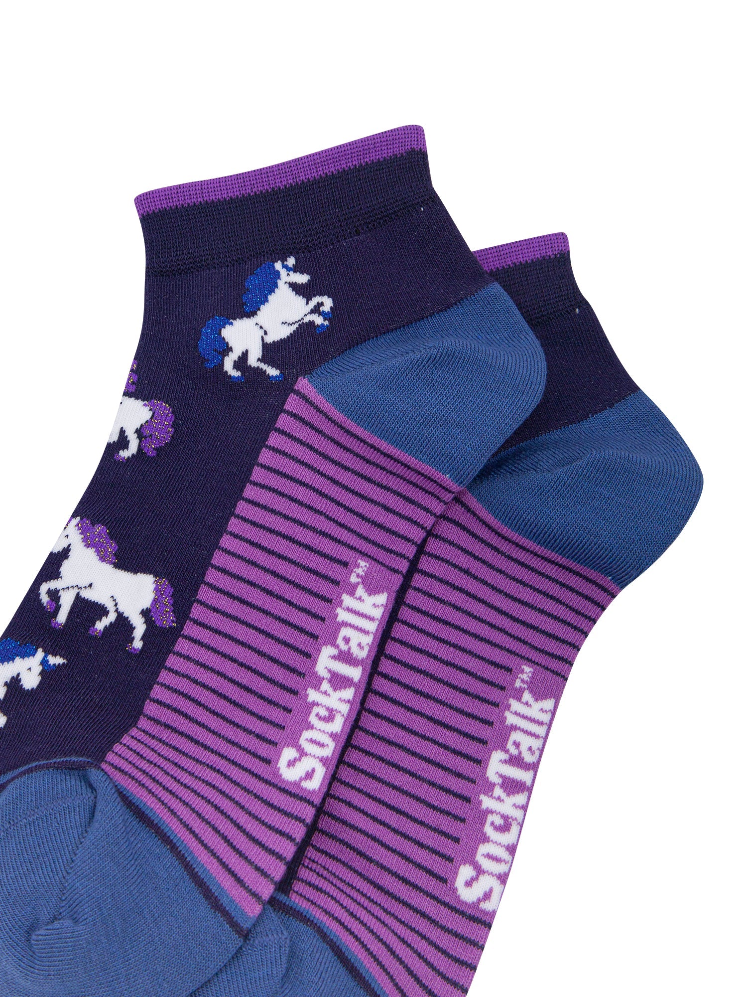 Unicorn-Women's-Bamboo-Trainer-Socks-in-Navy-Blue-Close-Up