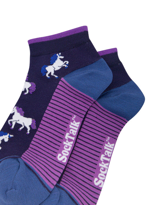 Unicorn-Women's-Bamboo-Trainer-Socks-in-Navy-Blue-Close-Up