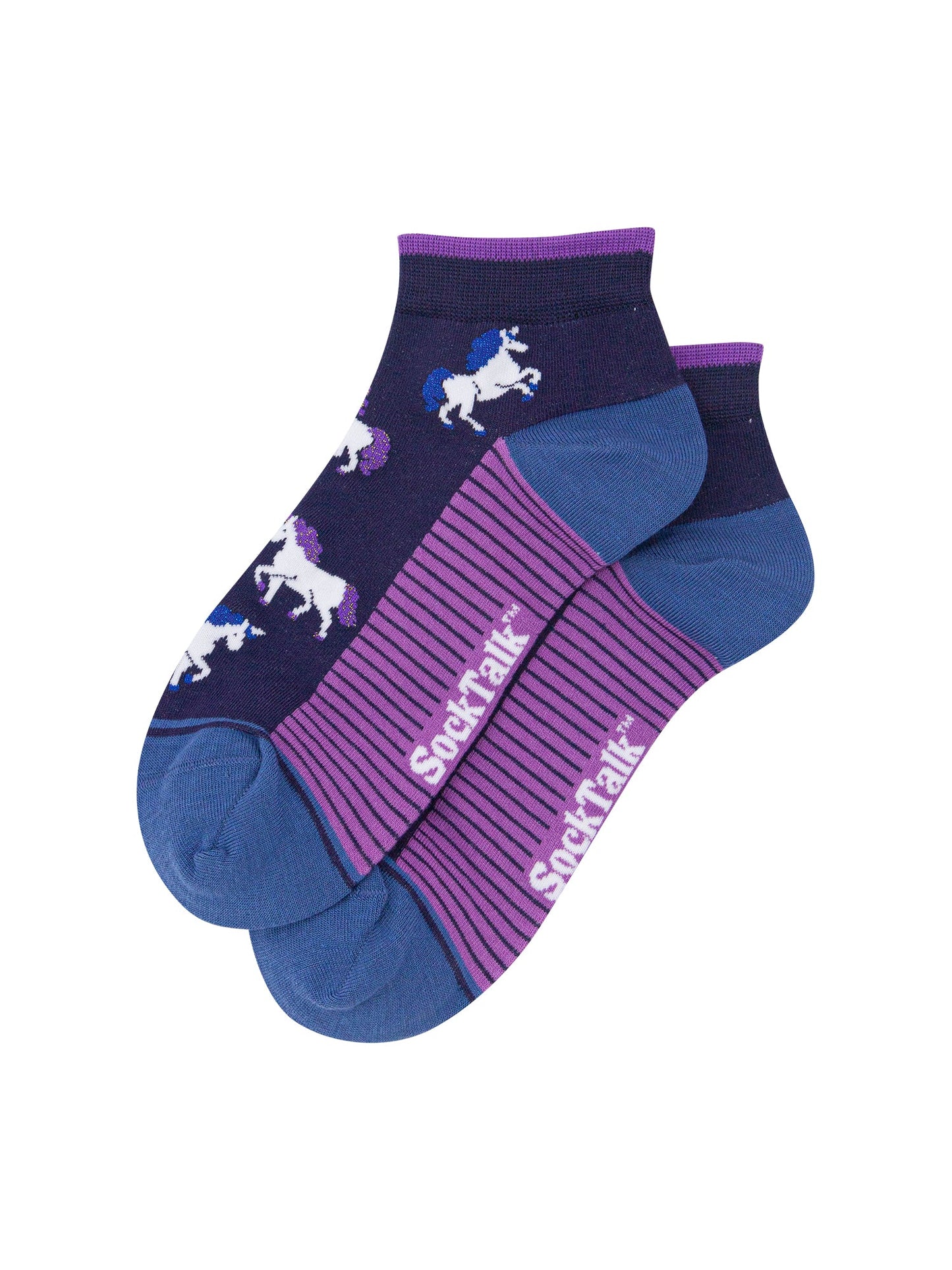 Unicorn-Women's-Bamboo-Trainer-Socks-in-Navy-Blue-Laid-Flat