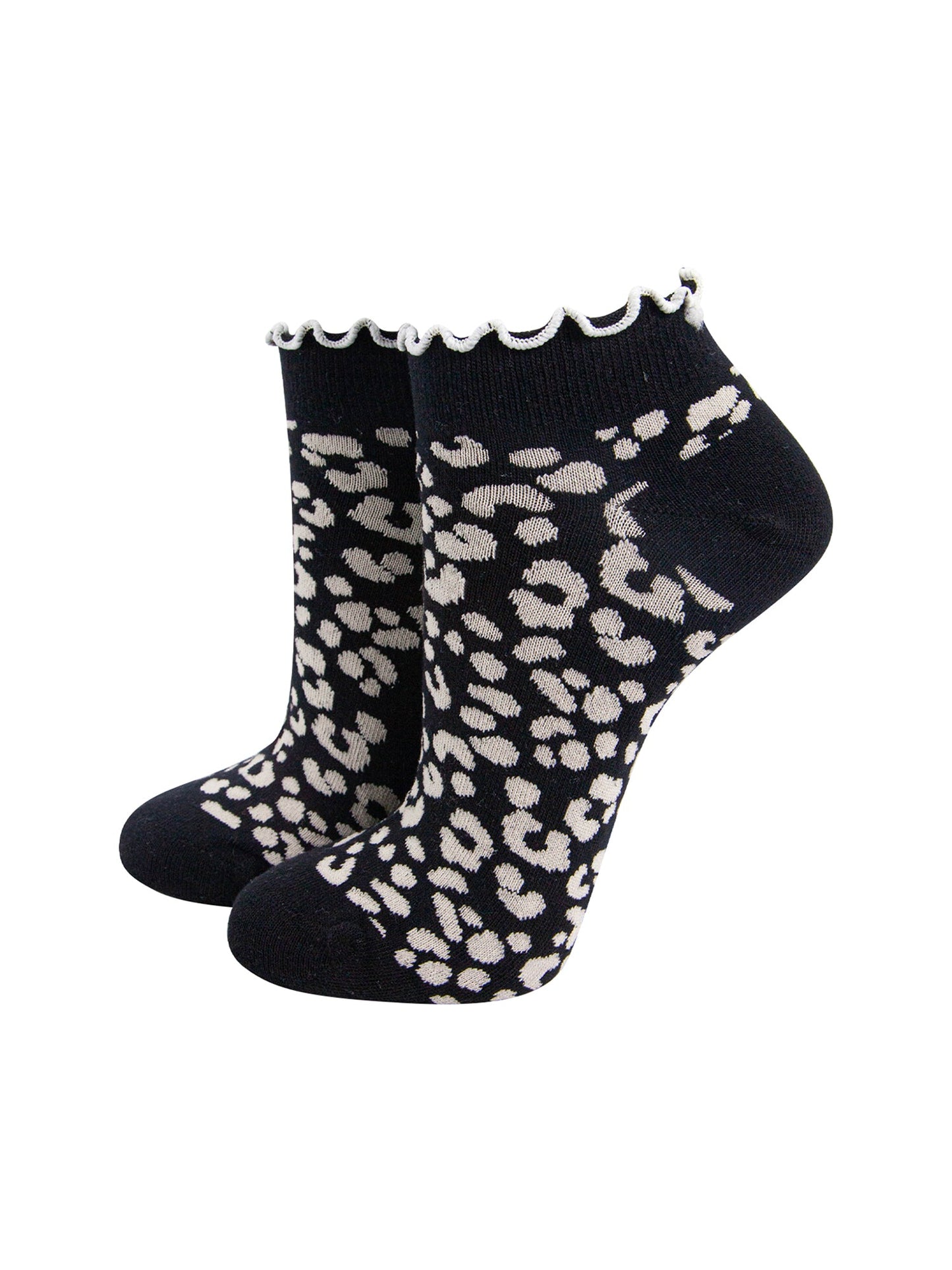 Leopard-Print-Frilled-Cuff-Combed-Cotton-Trainer-Socks-in-Black-Mannequin