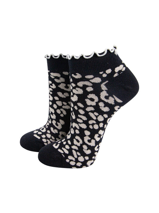 Leopard-Print-Frilled-Cuff-Combed-Cotton-Trainer-Socks-in-Black-Mannequin