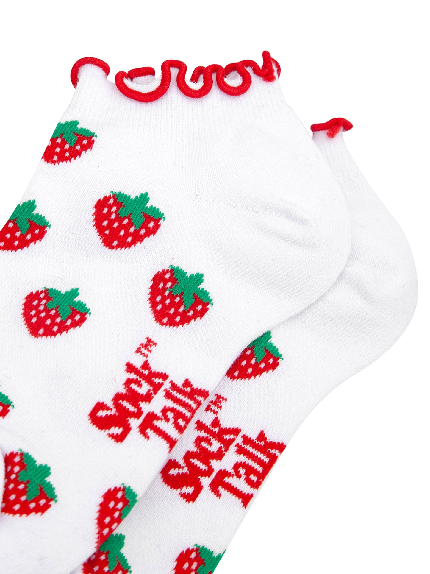 Strawberry-Frilled-Cuff-Combed-Cotton-Trainer-Socks-in-White-Closeup