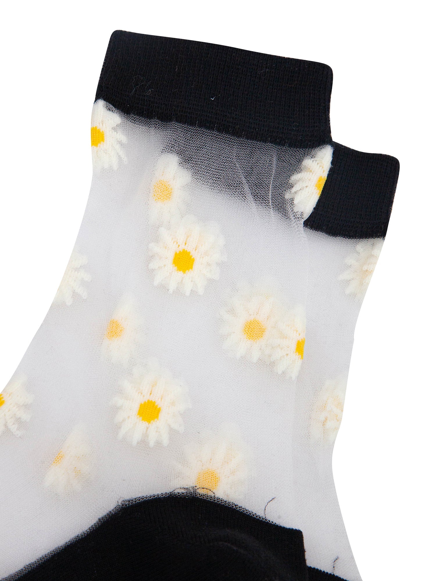 Dainty-Daisy-Combed-Cotton-Sheer-Pop-Socks-in-Black-Closeup
