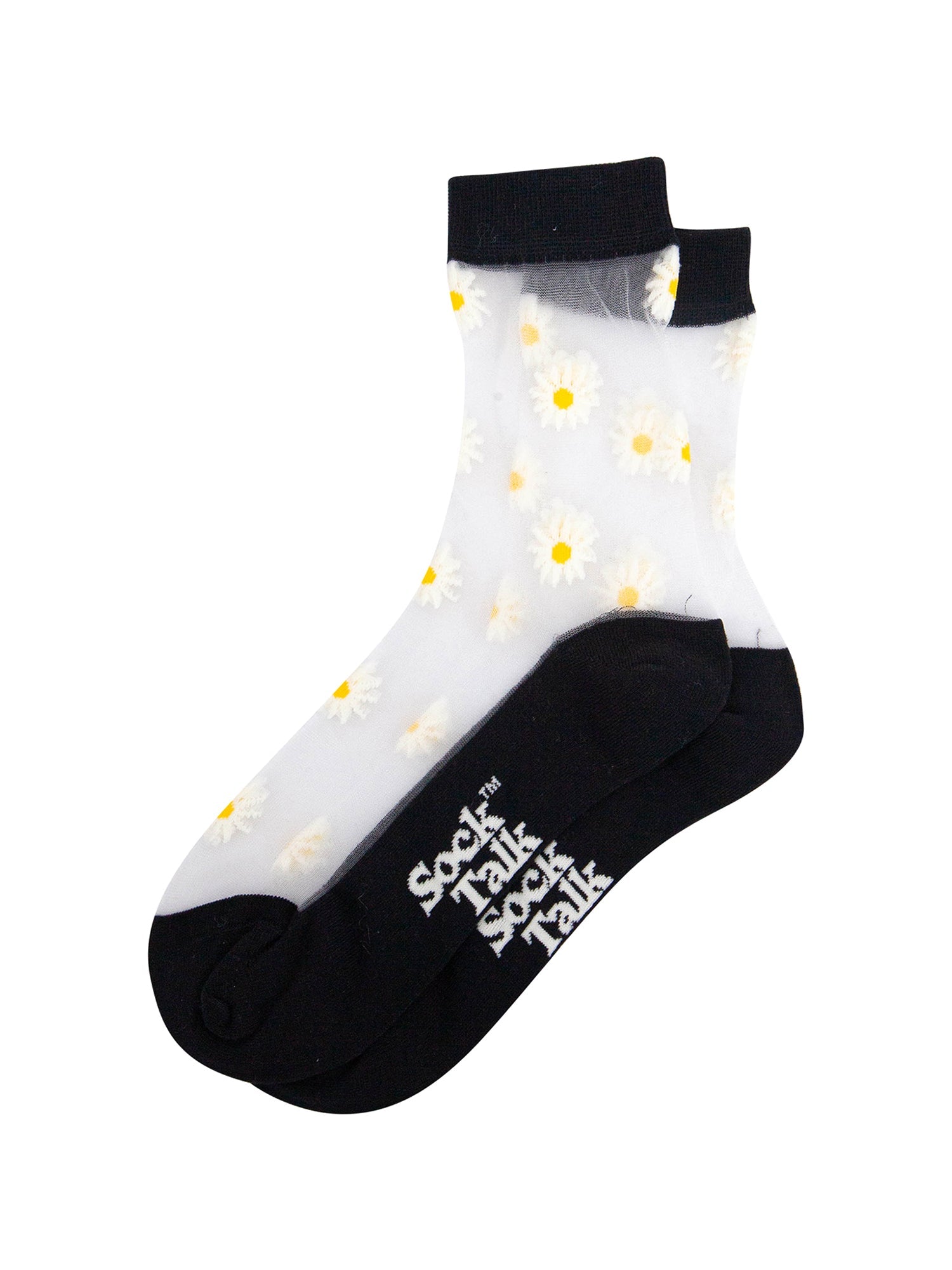 Dainty-Daisy-Combed-Cotton-Sheer-Pop-Socks-in-Black-Lying-Flat