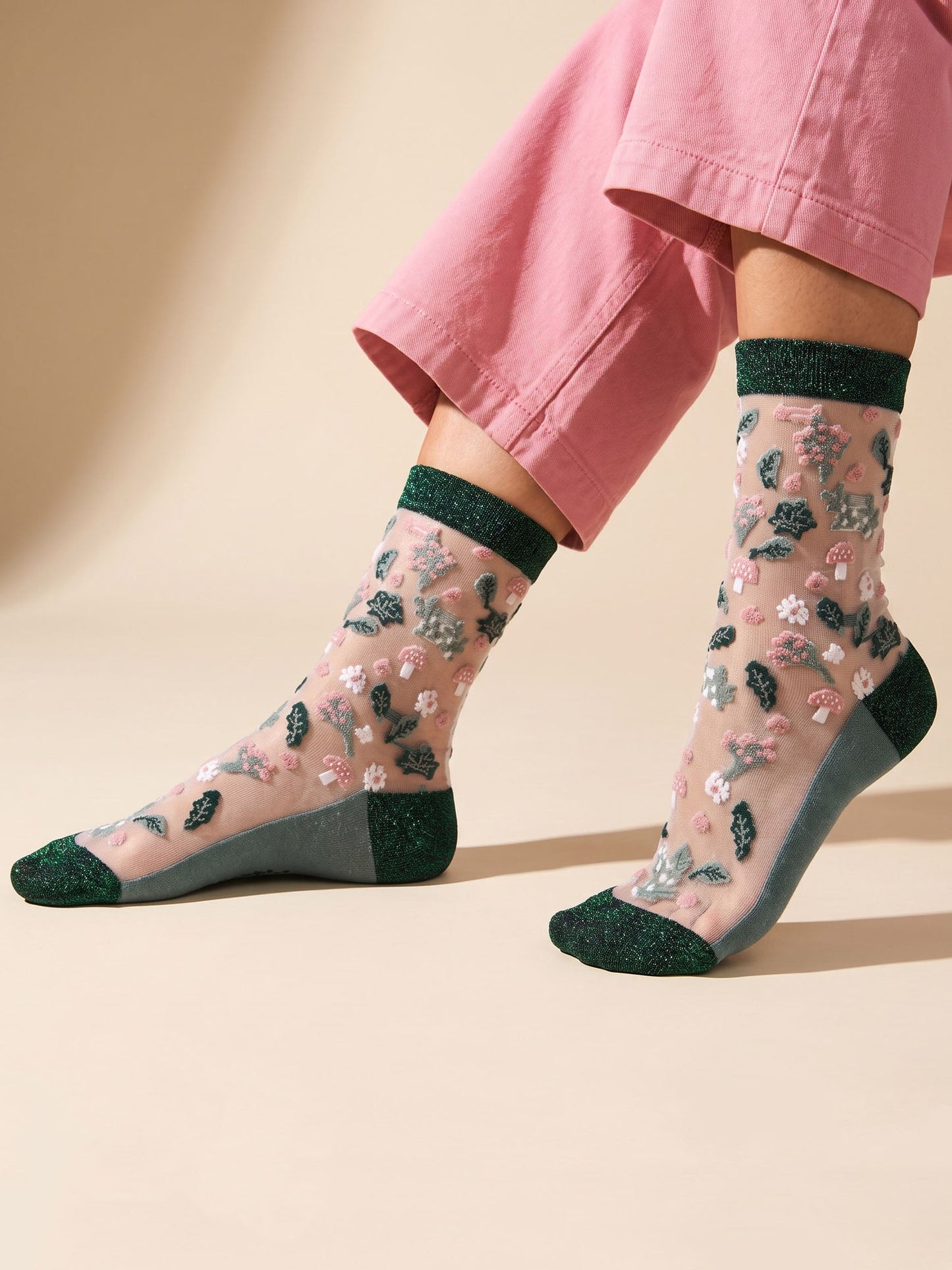Floral-Sheer-Socks-in-Forest-Green