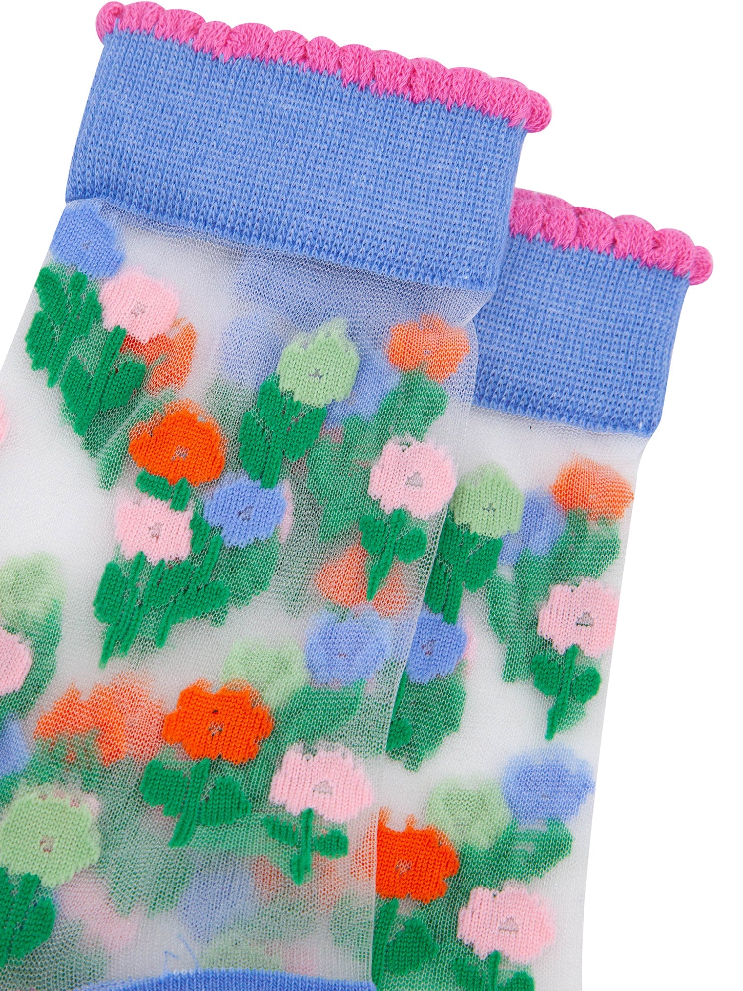 Floral-Posy-Combed-Cotton-Sheer-Pop-Socks-in-Blue-Closeup