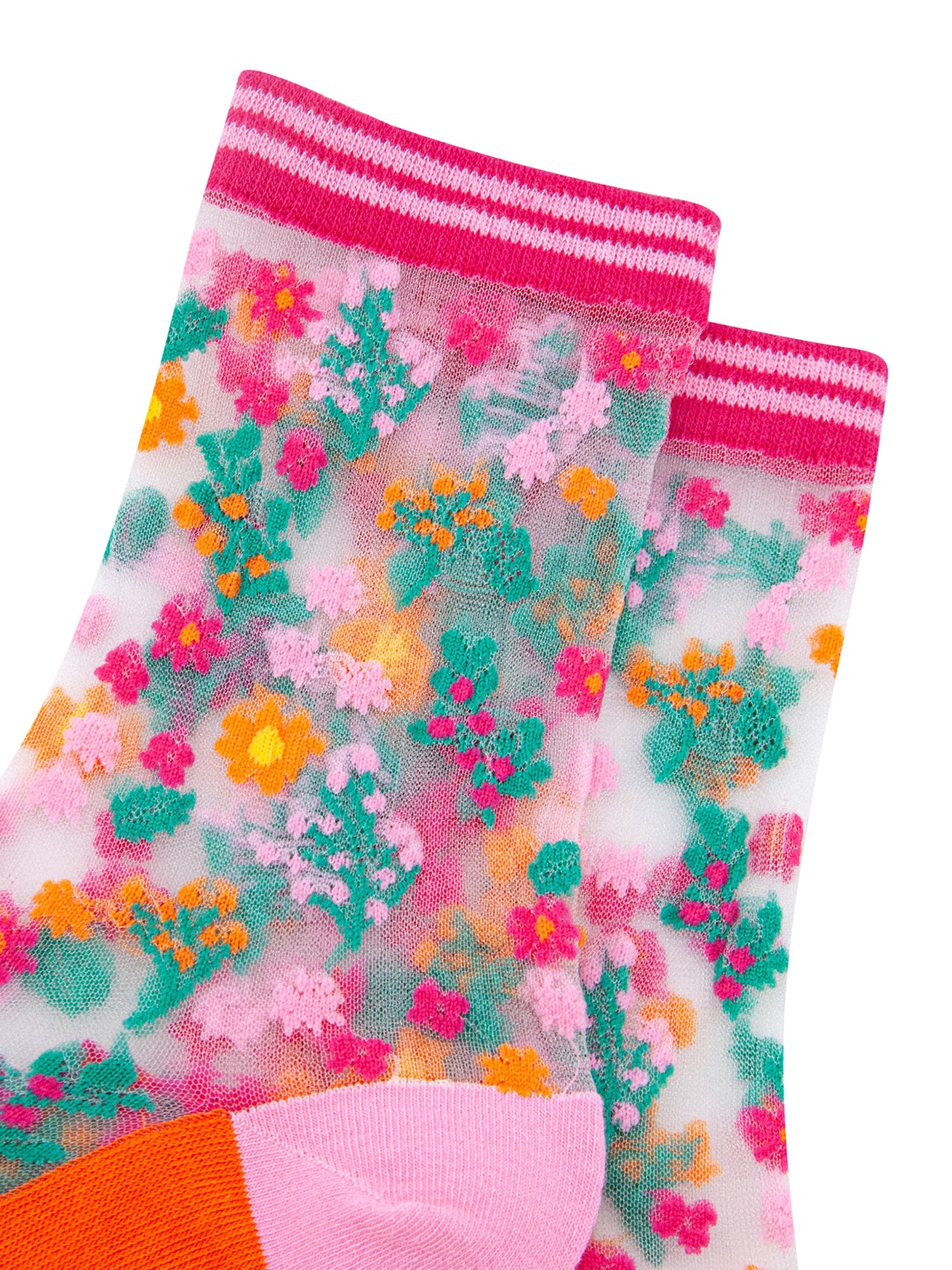 Ditsy-Floral-Combed-Cotton-Sheer-Pop-Socks-in-Orange-Closeup