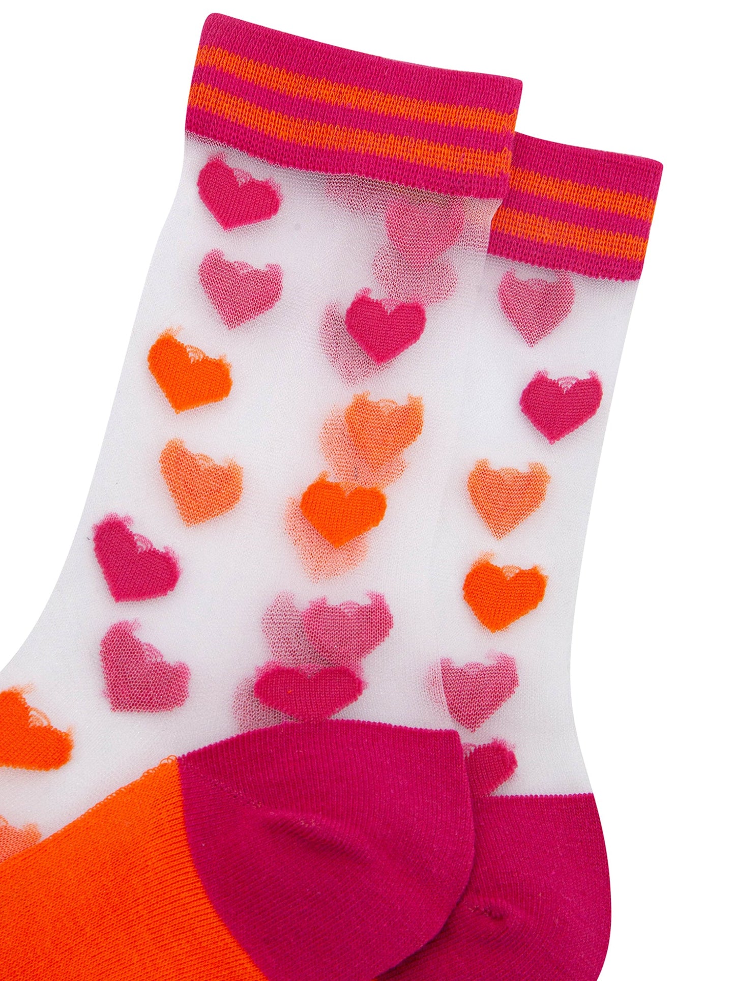 Love-Hearts-Combed-Cotton-Sheer-Pop-Socks-in-Orange/Pink-Closeup