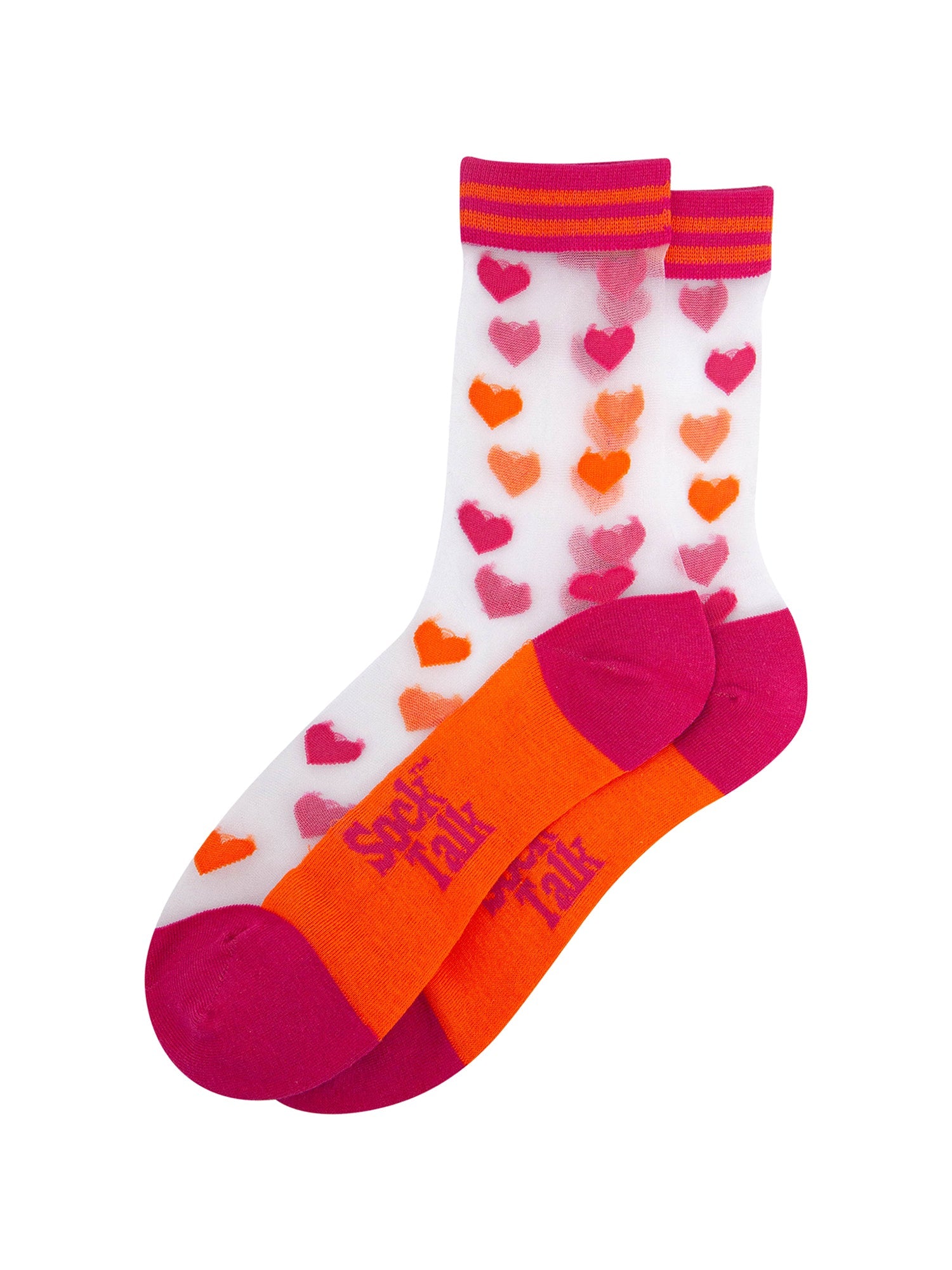 Love-Hearts-Combed-Cotton-Sheer-Pop-Socks-in-Orange/Pink-Lying-Flat