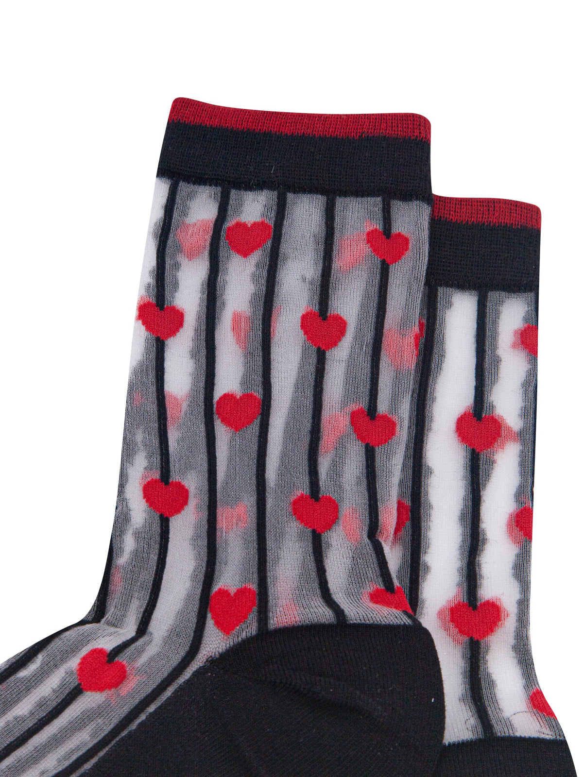 Stripe-&-Heart-Sheer-Socks-in-Black/Red-Close-Up