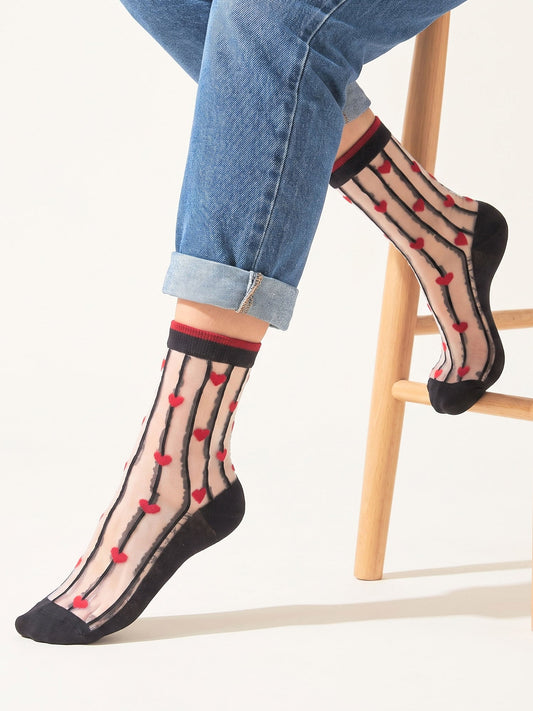 Stripe-&-Heart-Sheer-Socks-in-Black/Red