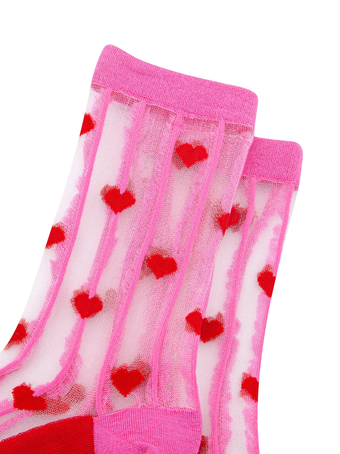 Hearts-Stripes-Combed-Cotton-Sheer-Pop-Socks-in-Pink/Red-Closeup
