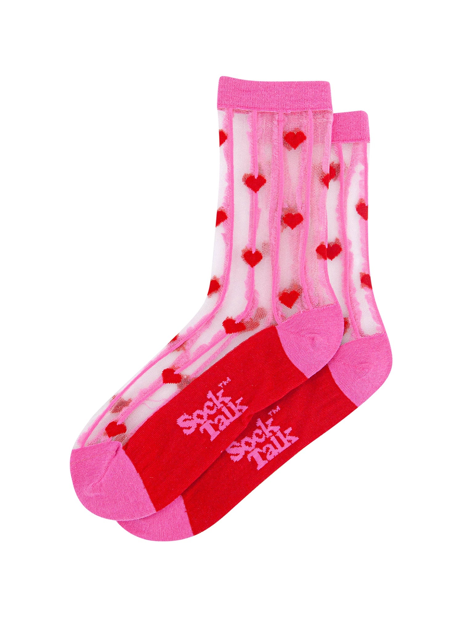 Hearts-Stripes-Combed-Cotton-Sheer-Pop-Socks-in-Pink/Red-Lying-Flat