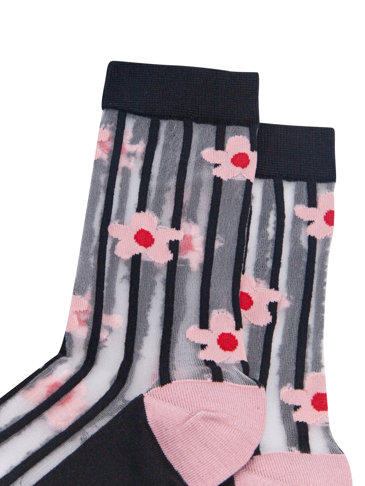 Stripe-&-Daisy-Sheer-Socks-in-Black/Pink-Close-Up