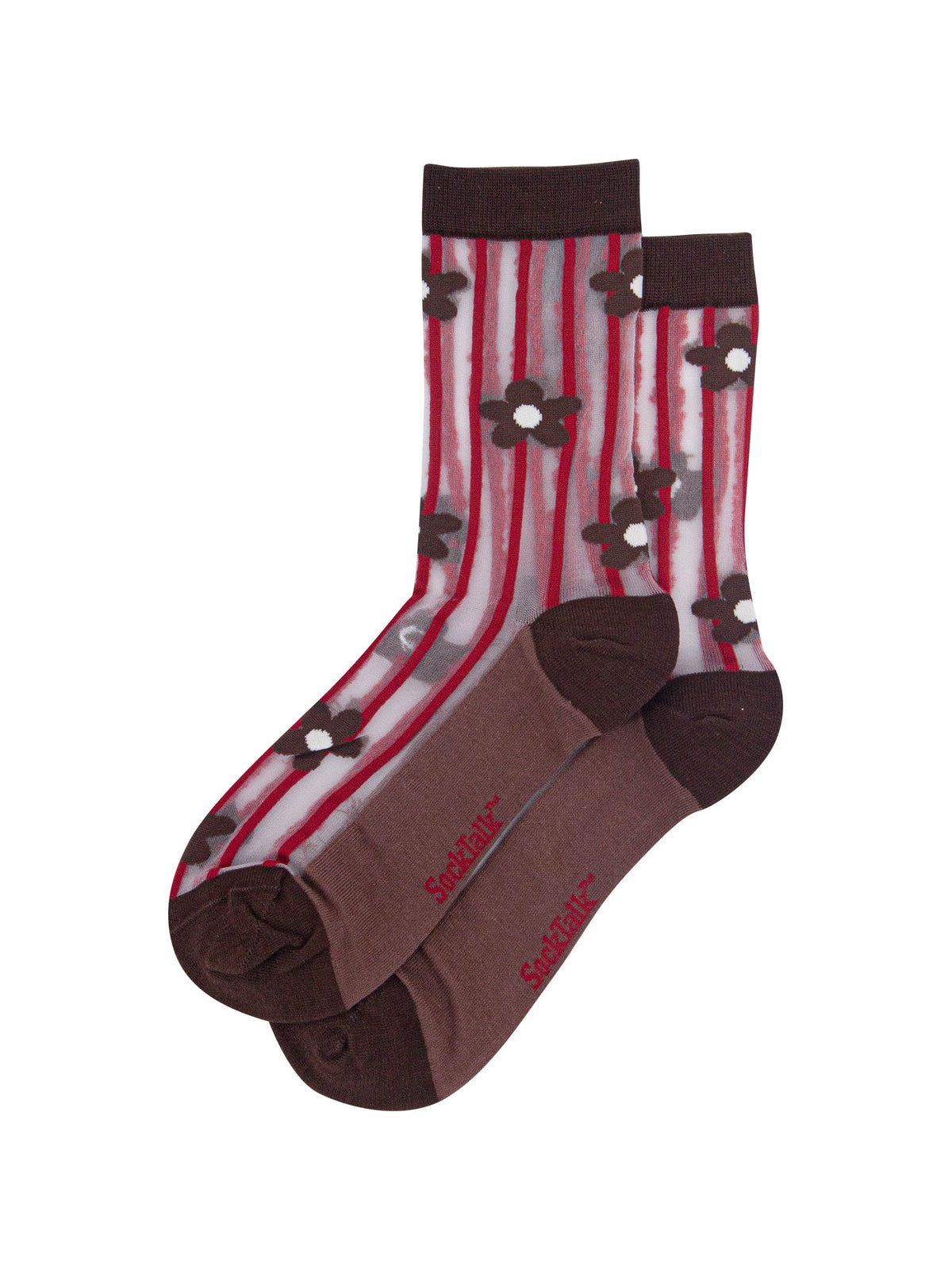 Stripe-&-Daisy-Sheer-Socks-in-Brown/Red-In-Packaging