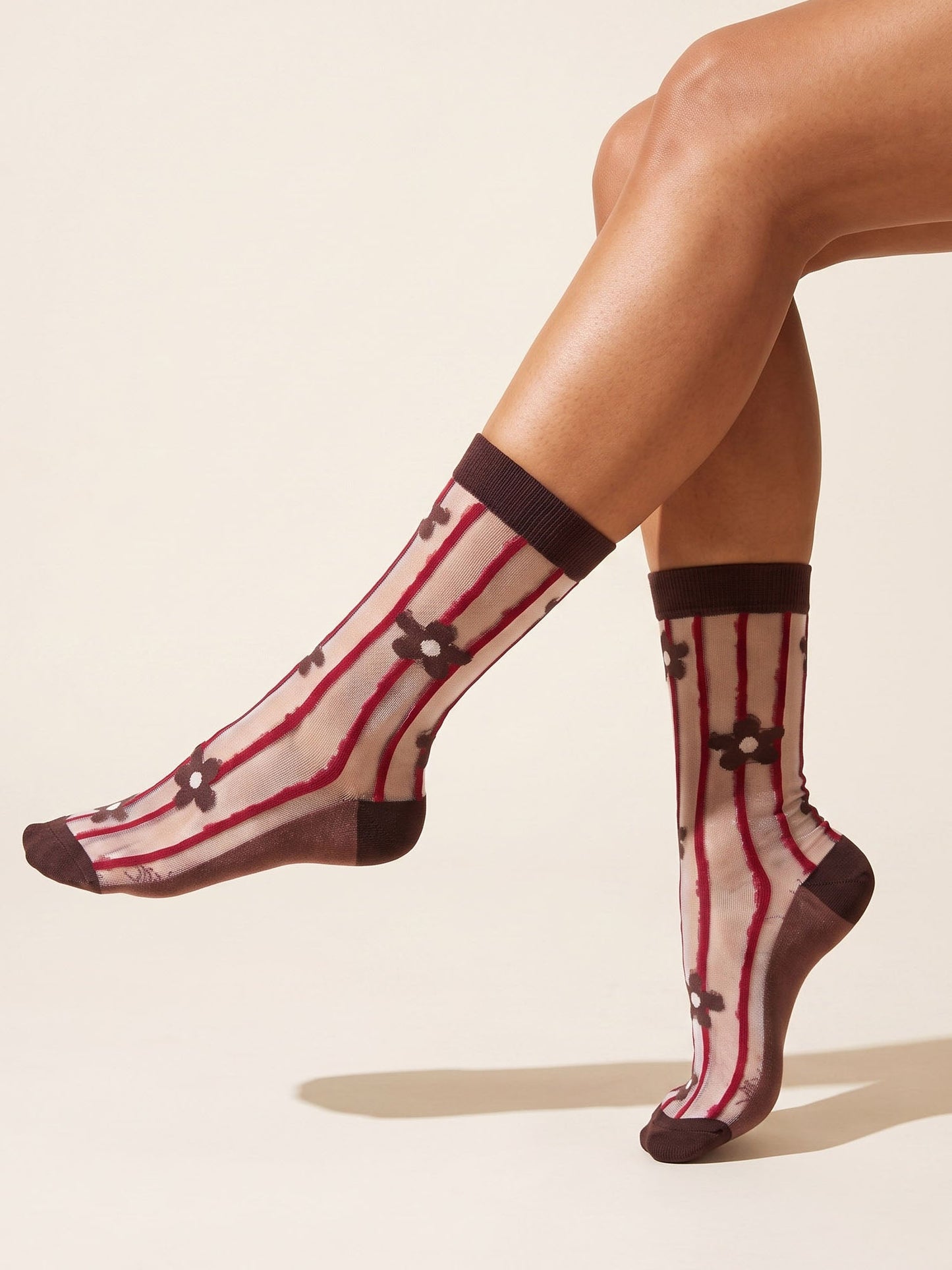 Stripe-&-Daisy-Sheer-Socks-in-Brown/Red