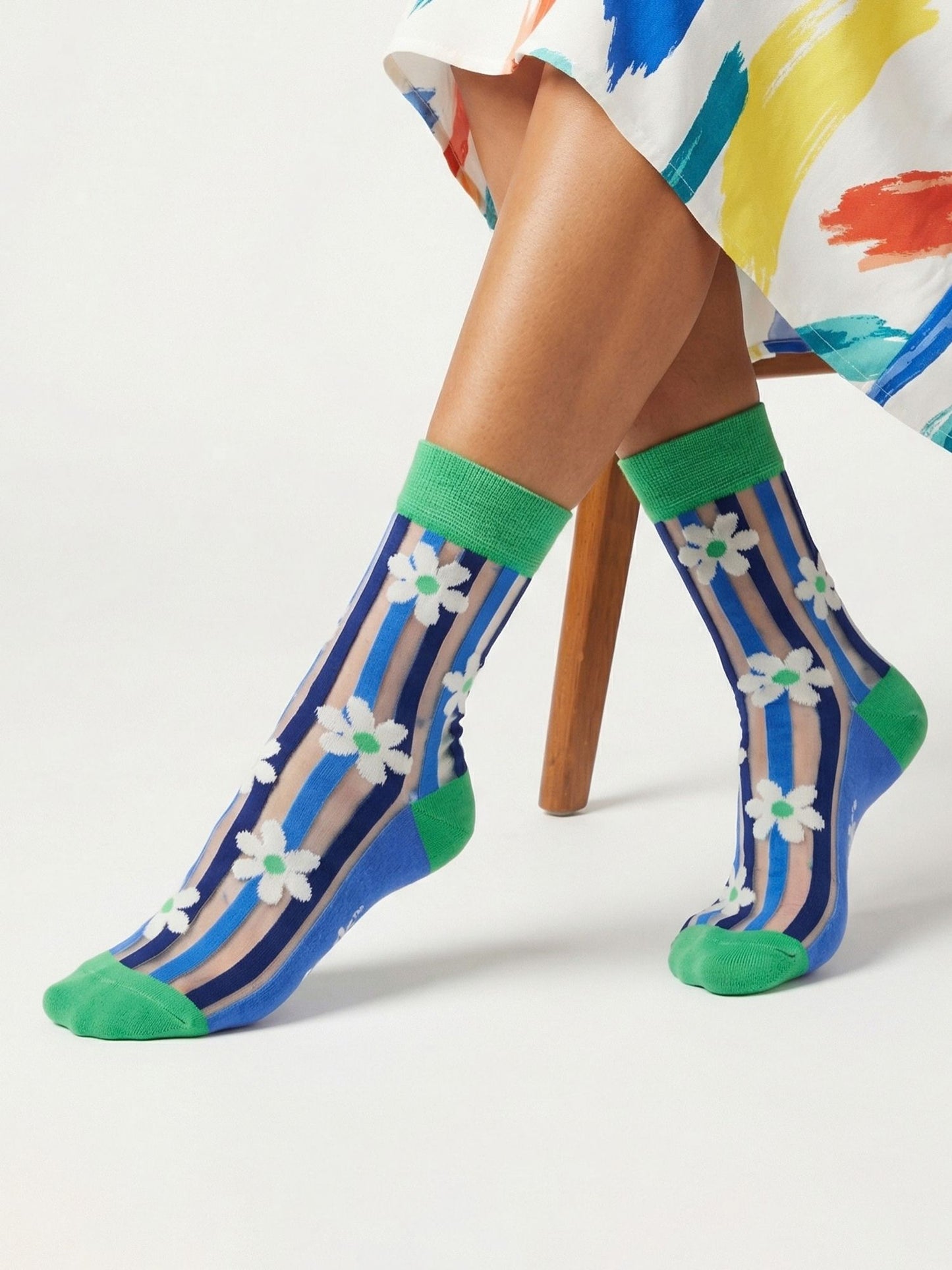 Daisy-Stripes-Combed-Cotton-Sheer-Pop-Socks-in-Green
