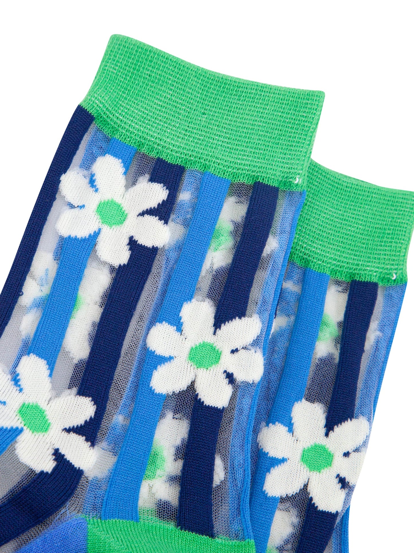 Daisy-Stripes-Combed-Cotton-Sheer-Pop-Socks-in-Green-Closeup
