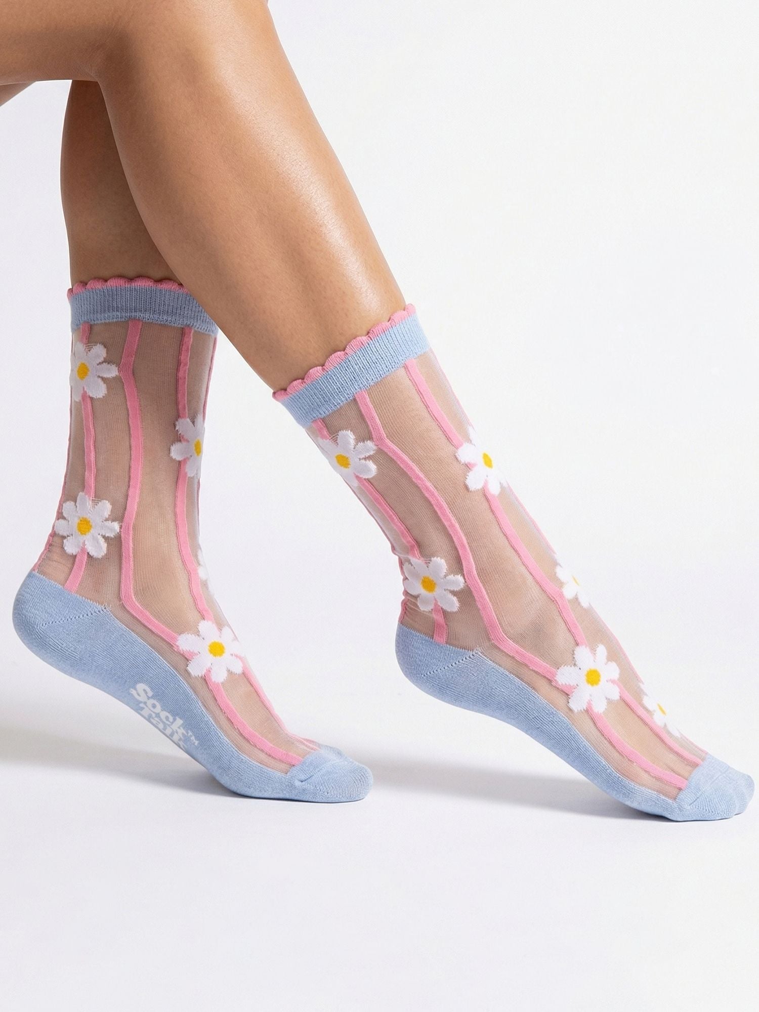 Daisy-Stripes-Combed-Cotton-Sheer-Pop-Socks-in-Blue/Pink