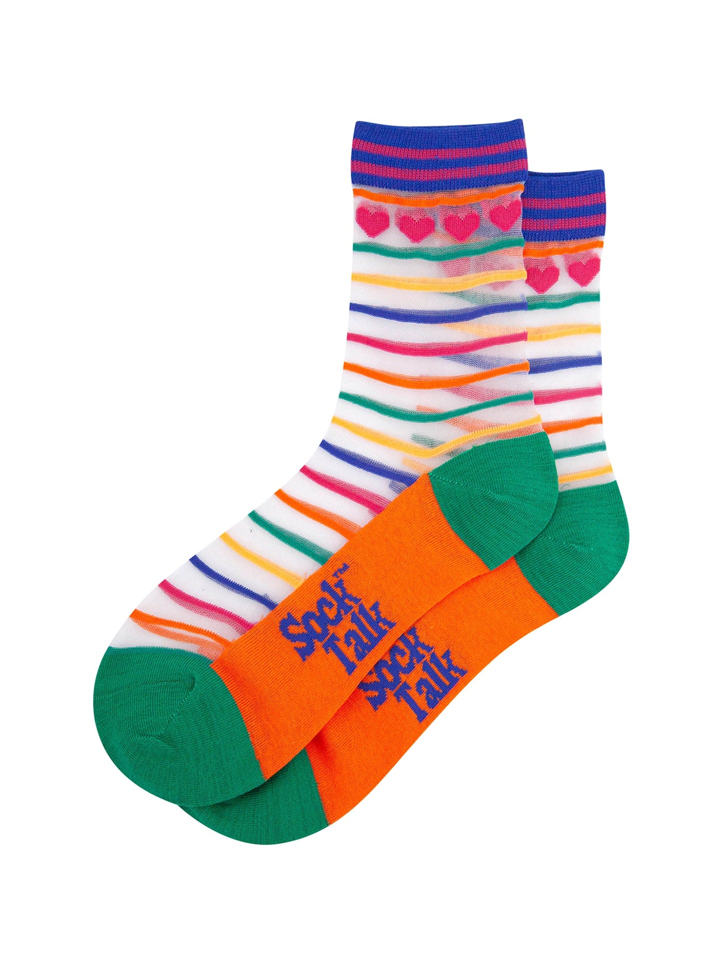 Hearts-Rainbow-Stripes-Combed-Cotton-Sheer-Pop-Socks-Lying-Flat