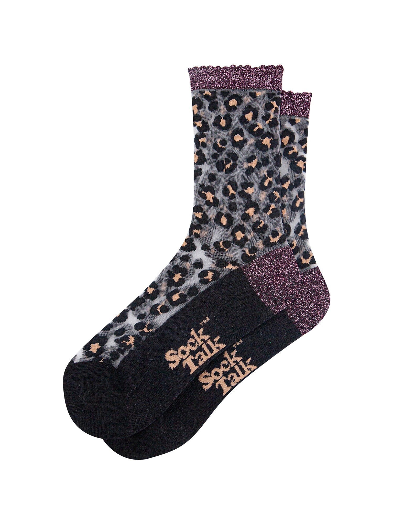 Leopard-Print-Combed-Cotton-Sheer-Pop-Socks-in-Black-Lying-Flat