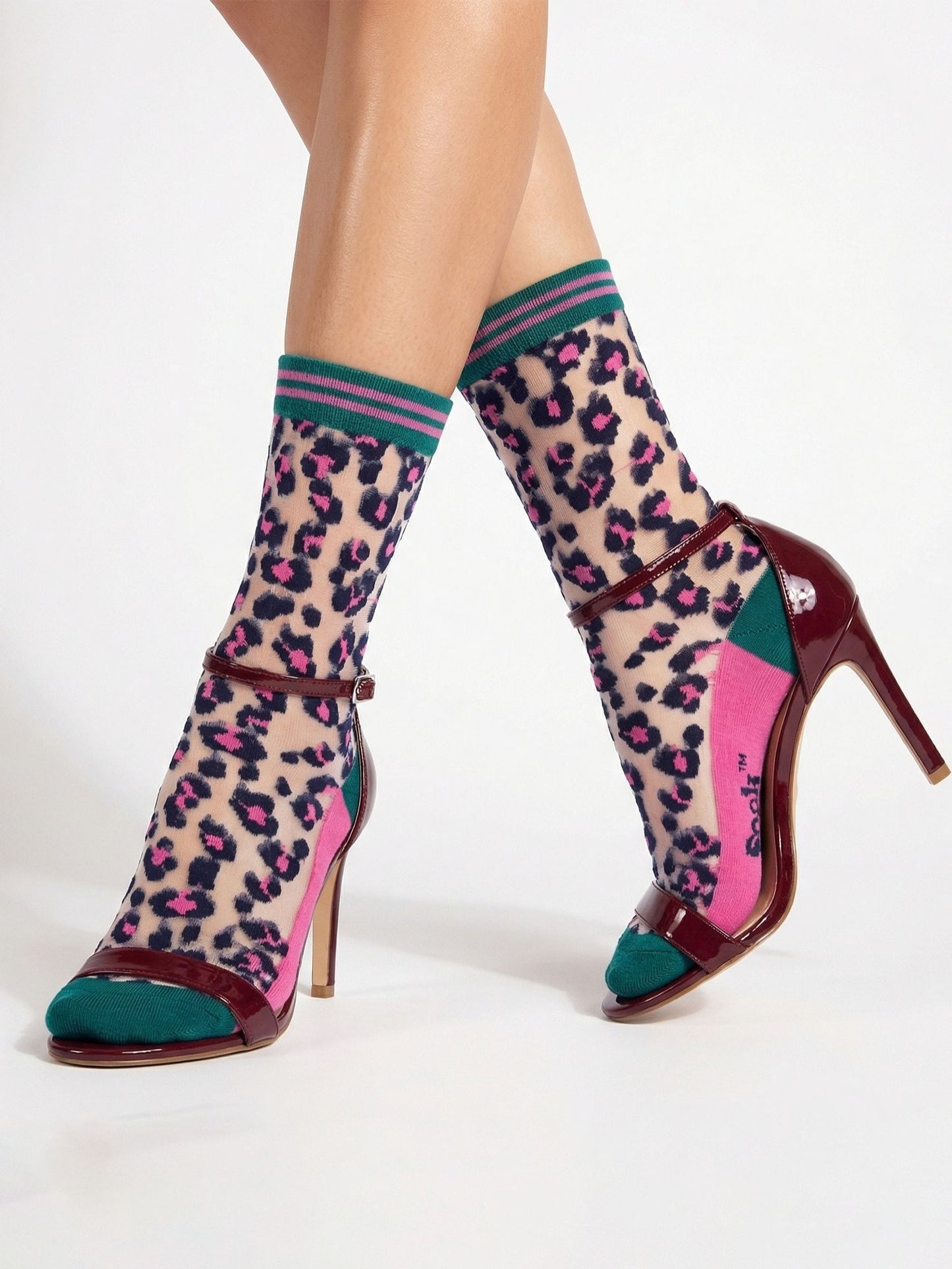 Leopard-Print-Combed-Cotton-Sheer-Pop-Socks-in-Green/Pink
