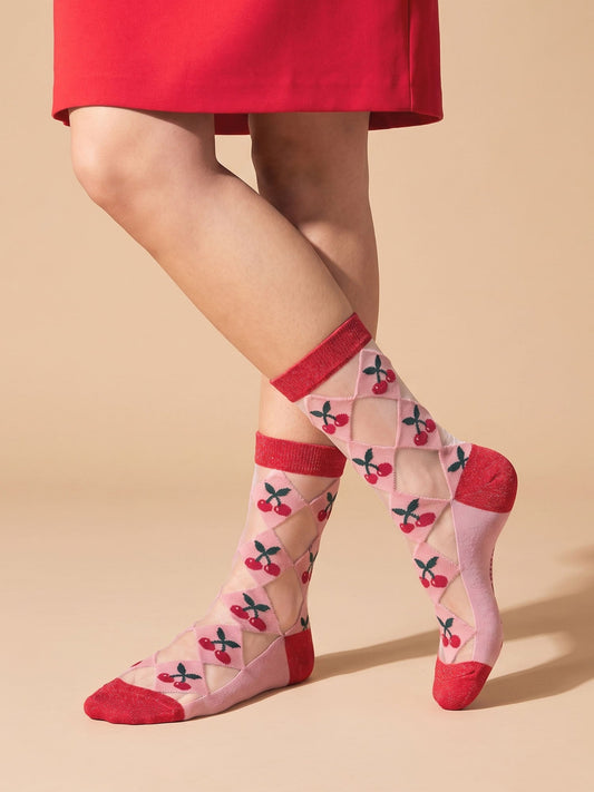 Cherry-Sheer-Socks-in-Red/Soft-Pink