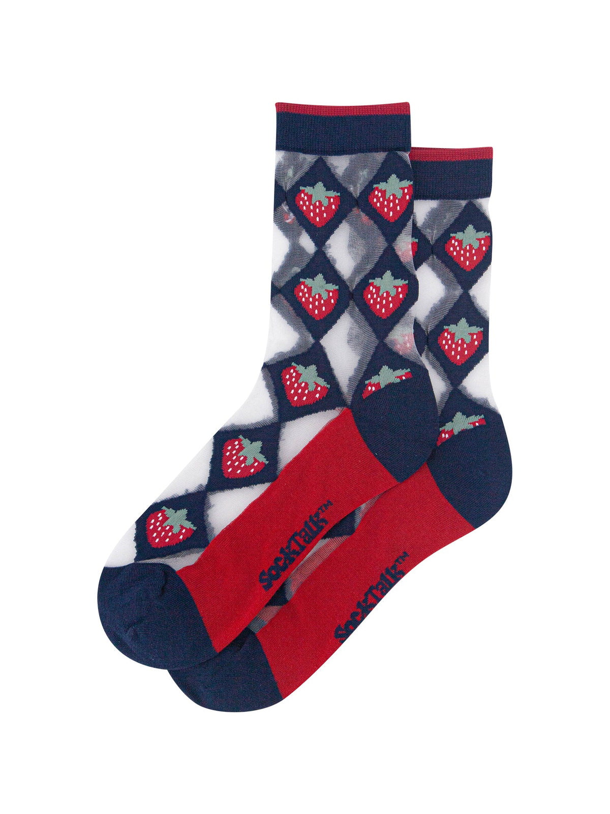Strawberry-Diamond-Sheer-Socks-in-Navy-Blue/Red-Laid-Flat