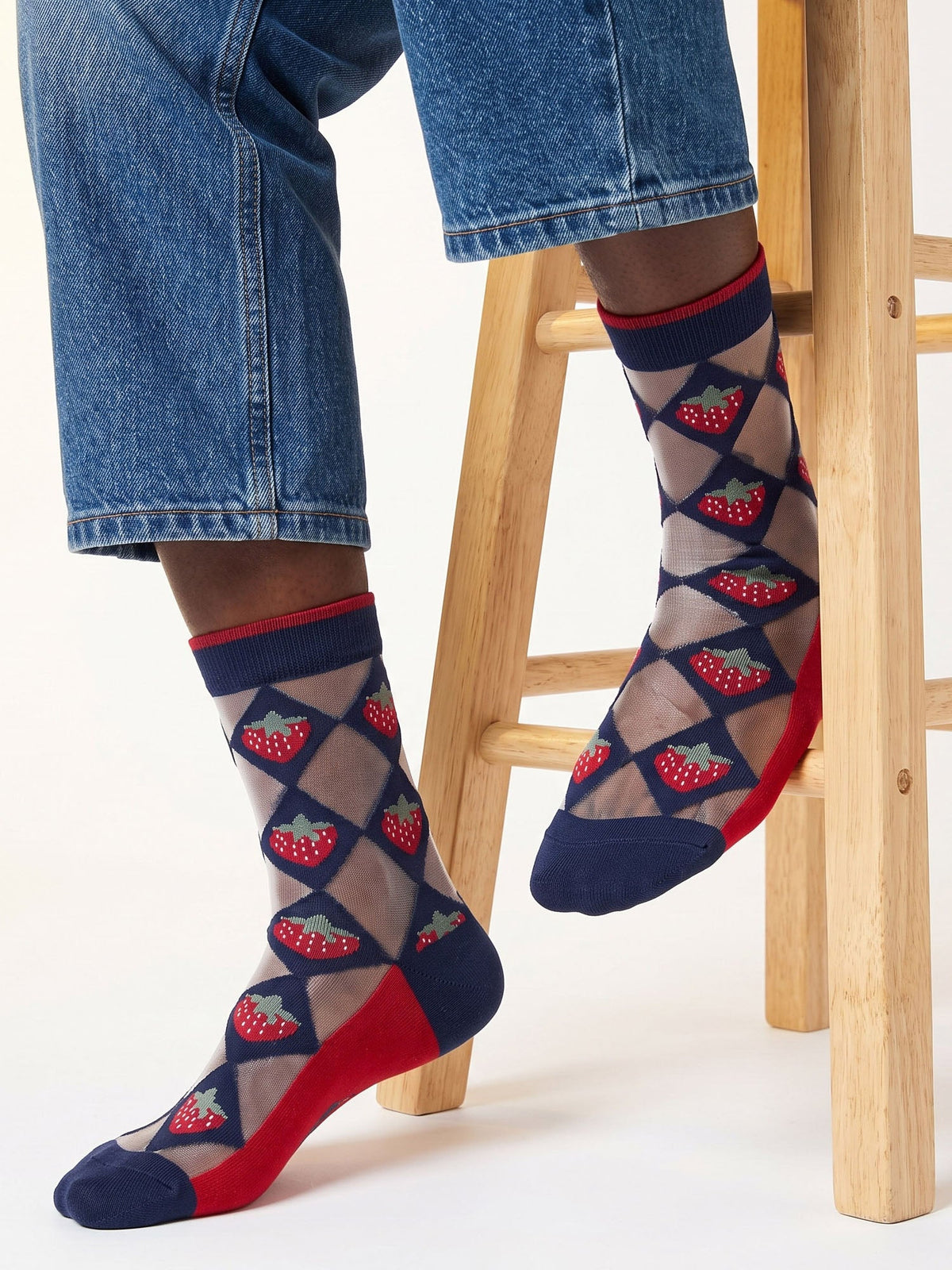 Strawberry-Diamond-Sheer-Socks-in-Navy-Blue/Red
