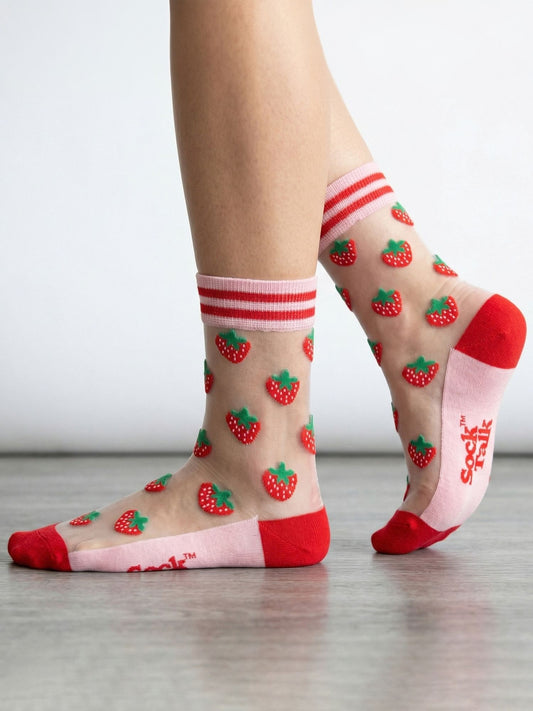 Strawberries-Fruit-Combed-Cotton-Sheer-Pop-Socks-in-Red