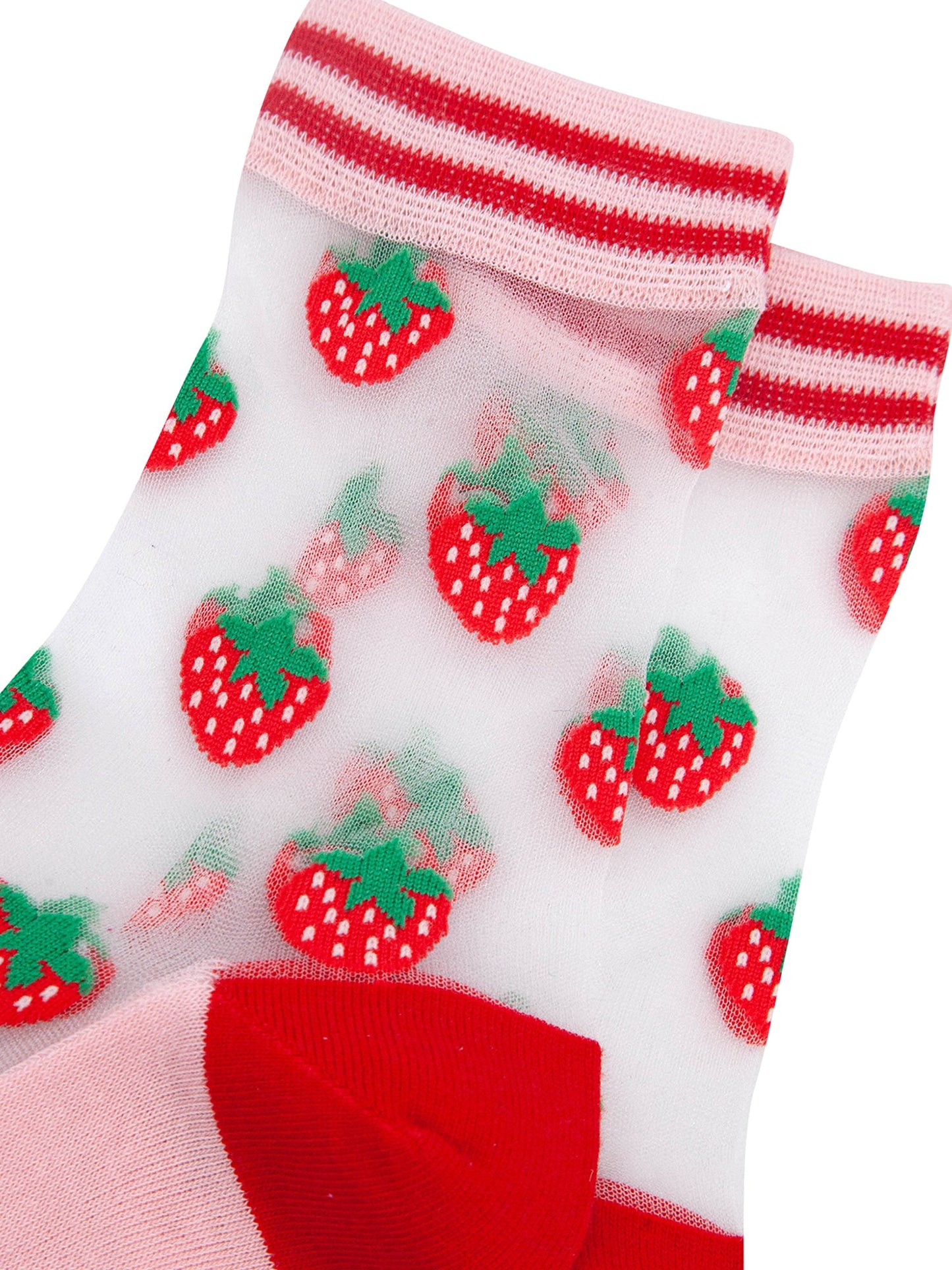 Strawberries-Fruit-Combed-Cotton-Sheer-Pop-Socks-in-Red-Closeup
