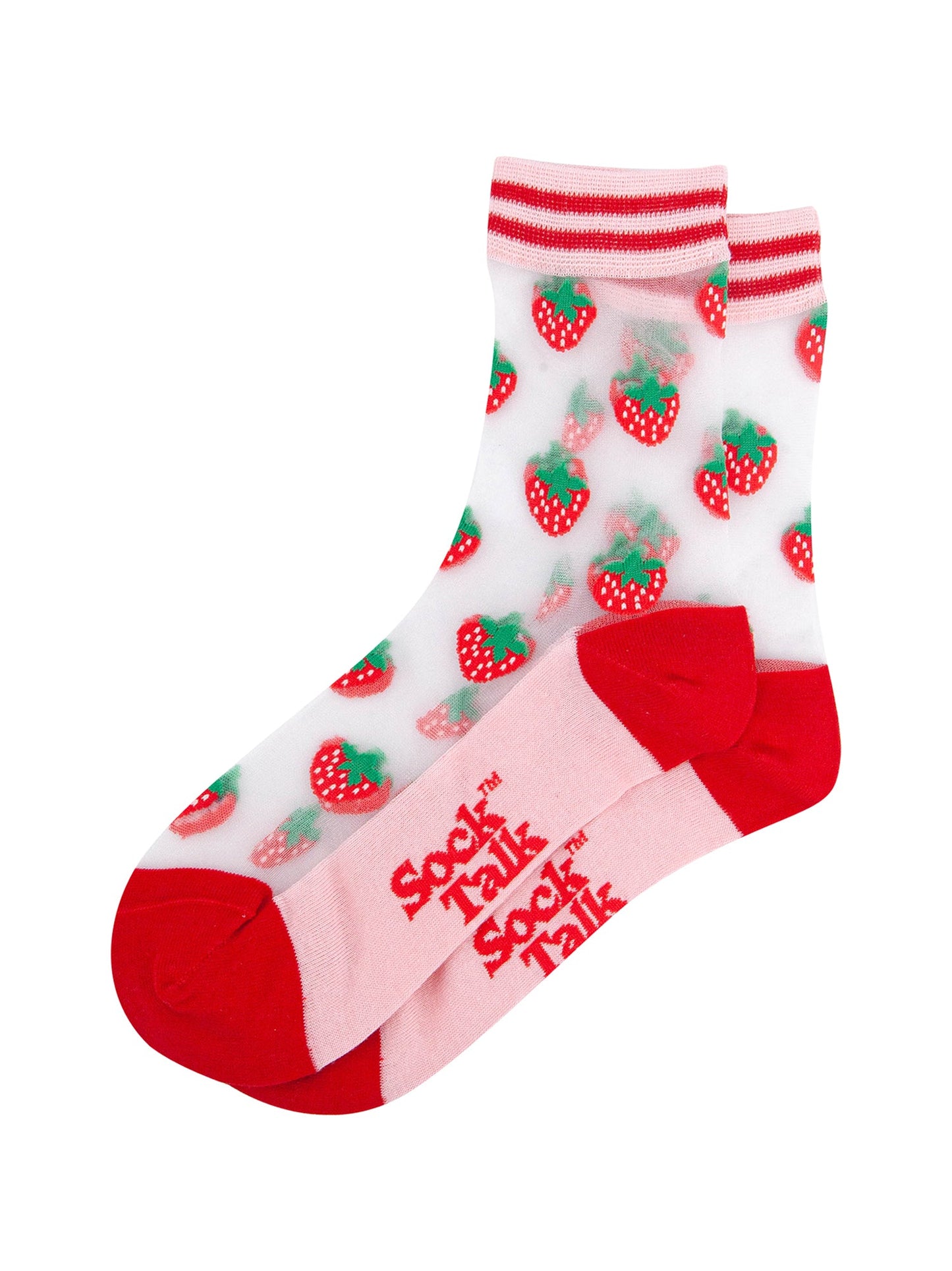 Strawberries-Fruit-Combed-Cotton-Sheer-Pop-Socks-in-Red-Lying-Flat