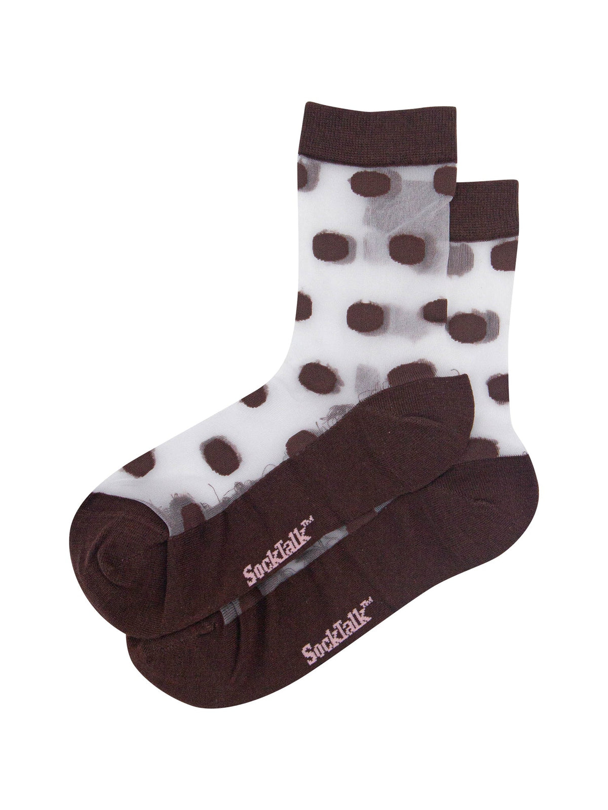 Polka-Dot-Sheer-Socks-in-Brown-Laid-Flat