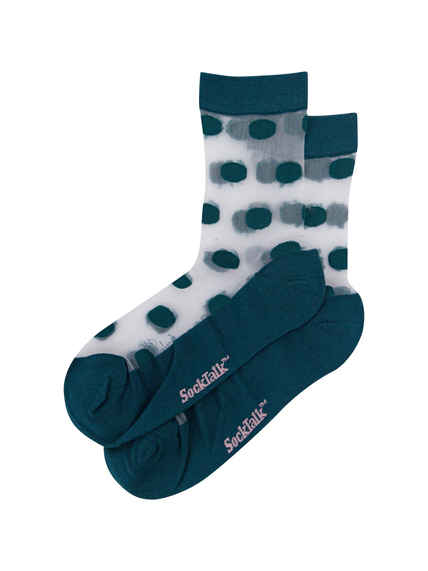 Polka-Dot-Sheer-Socks-in-Forest-Green-Laid-Flat