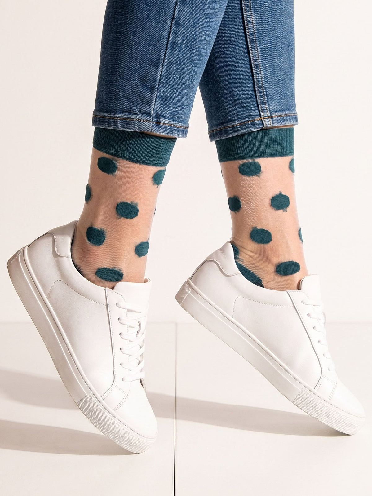 Polka-Dot-Sheer-Socks-in-Forest-Green