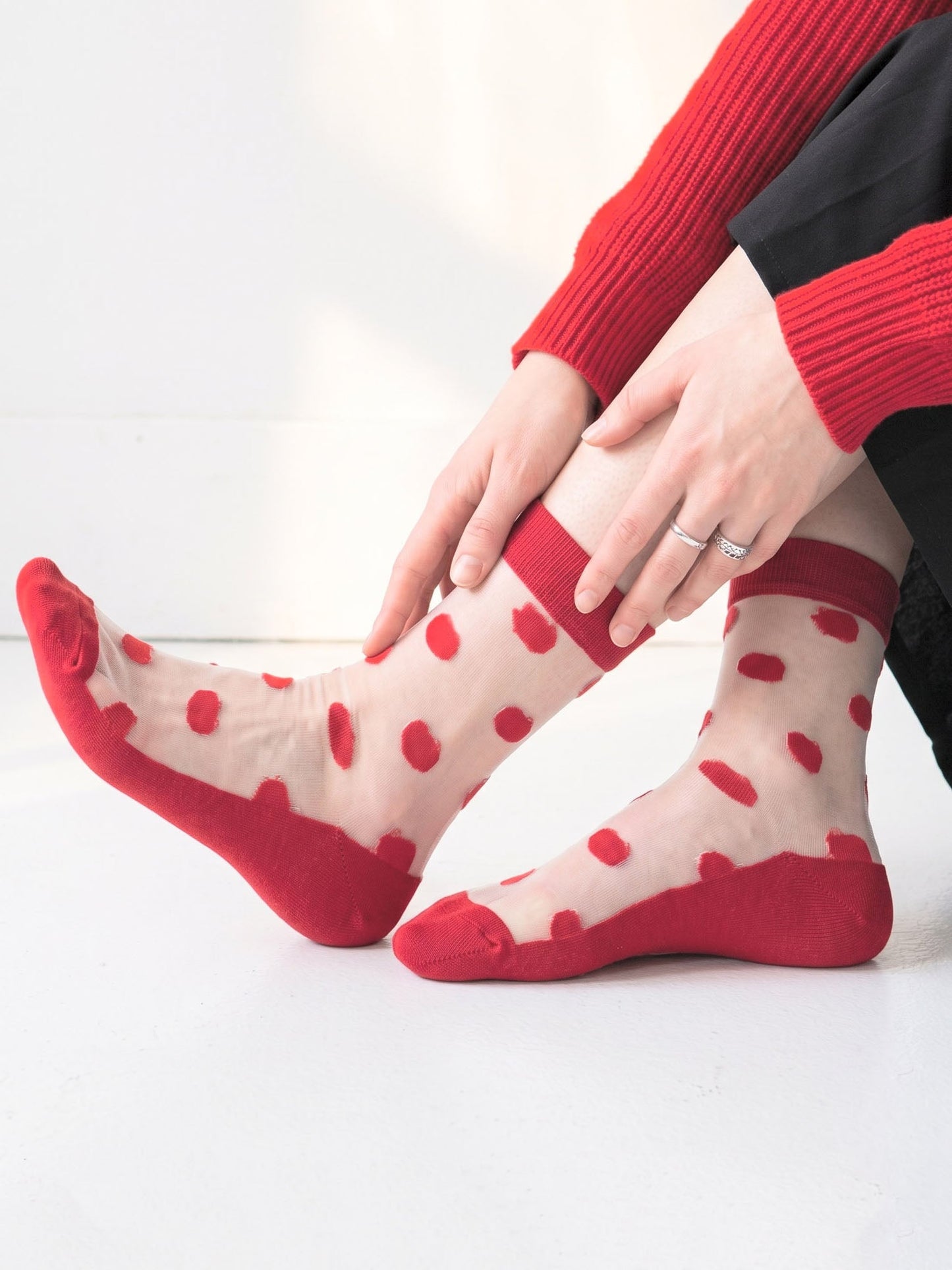 Polka-Dot-Sheer-Socks-in-Red
