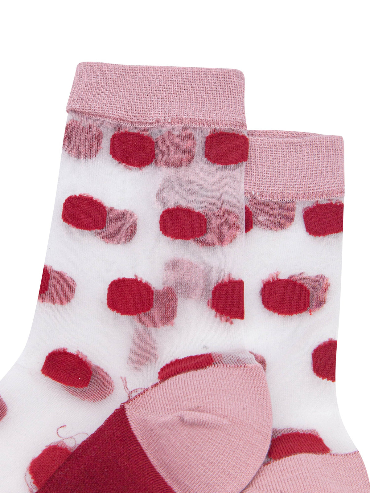 Polka Dot Sheer Socks in Soft Pink/Red