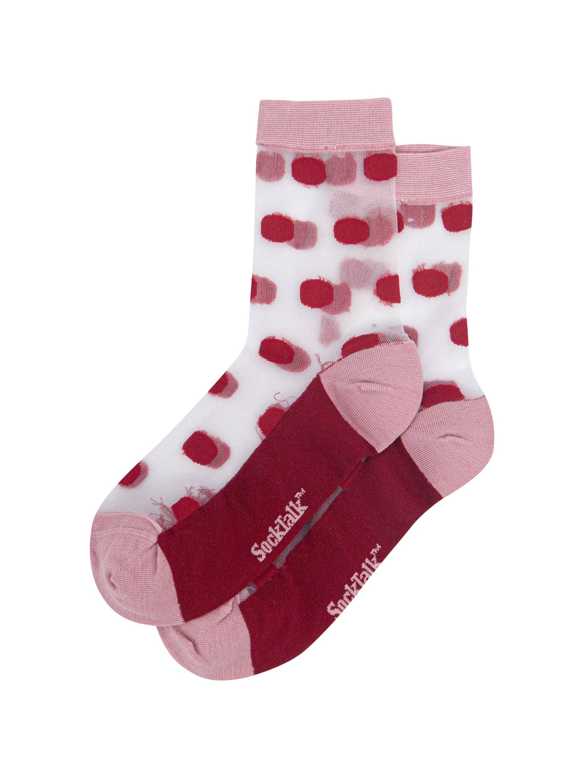 Polka-Dot-Sheer-Socks-in-Soft-Pink/Red-Laid-Flat