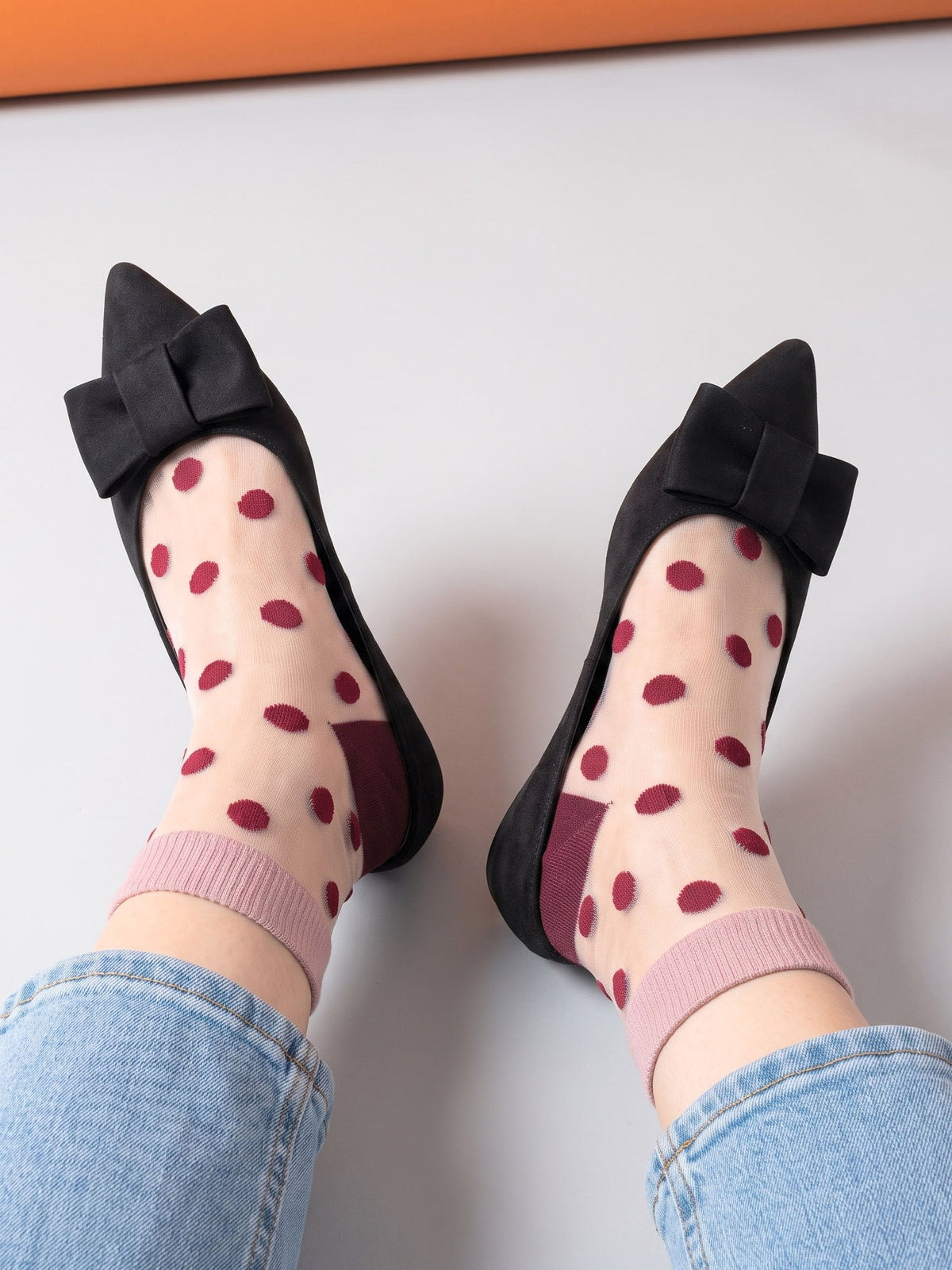 Polka-Dot-Sheer-Socks-in-Soft-Pink/Red
