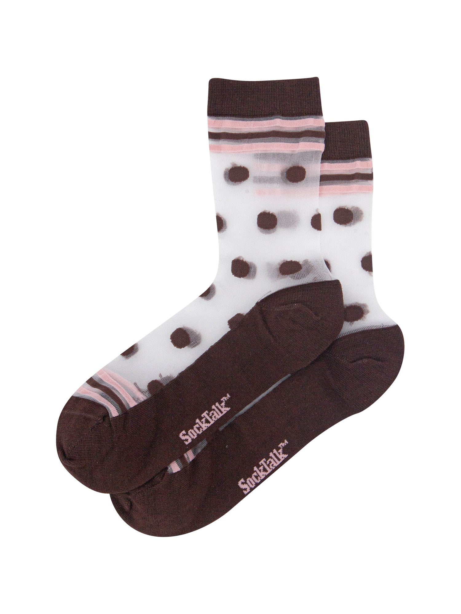 Stripe-Sheer-Socks-in-Brown/Soft-Pink-Laid-Flat