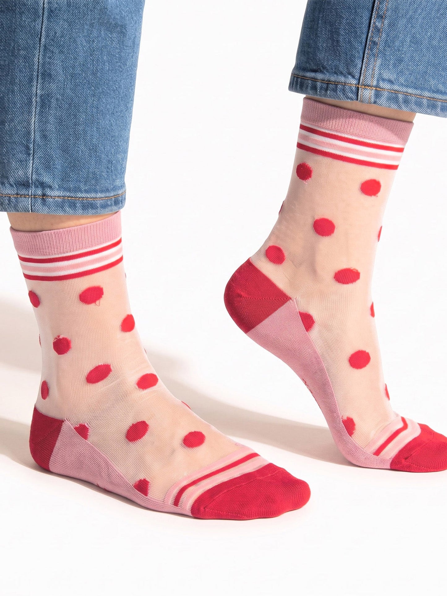 Polka-Dot-Stripe-Sheer-Socks-in-Red/Pink