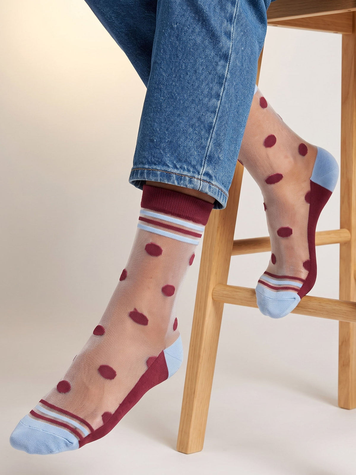 Polka-Dot-Sheer-Socks-in-Red/Icy-Blue