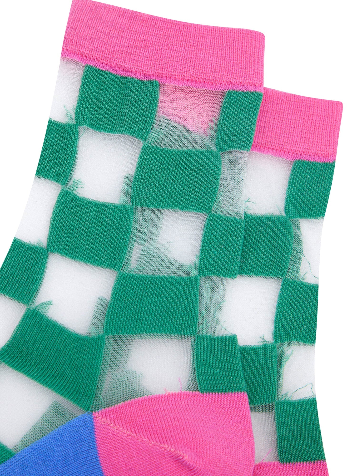 Square-Checkerboard-Combed-Cotton-Sheer-Pop-Socks-in-Green-Closeup