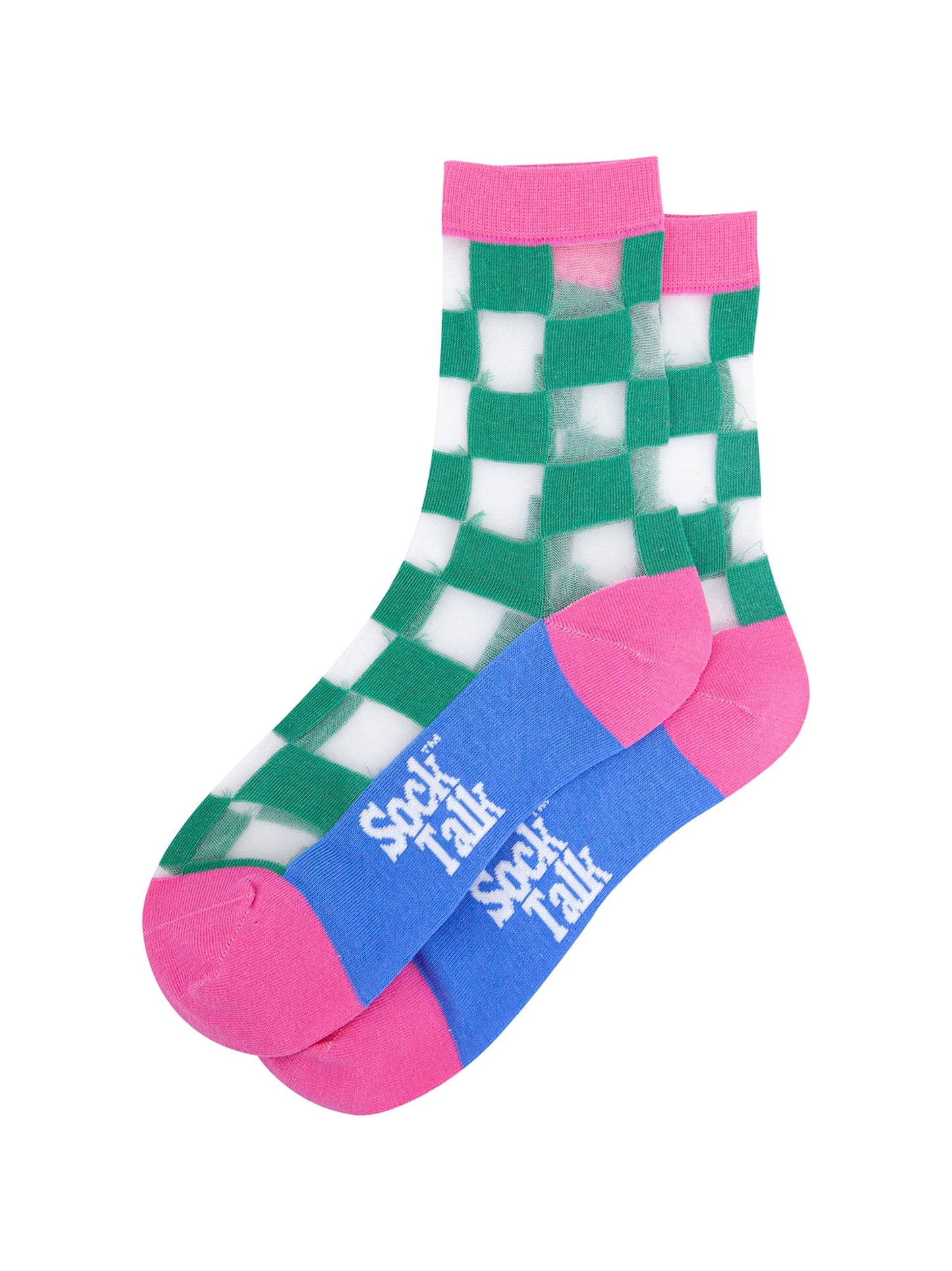 Square-Checkerboard-Combed-Cotton-Sheer-Pop-Socks-in-Green-Lying-Flat