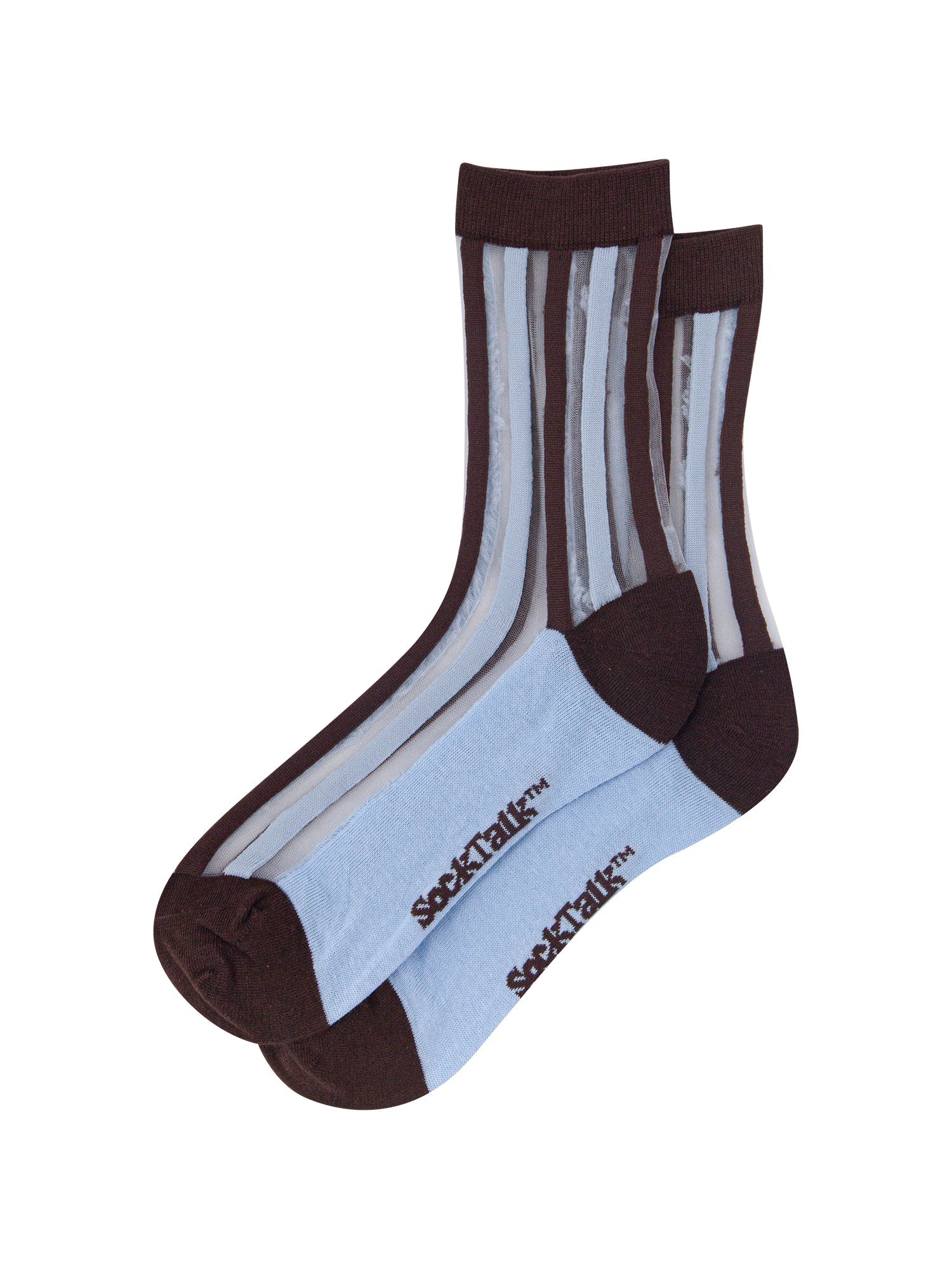 Stripe-Sheer-Socks-in-Brown/Icy-Blue-Laid-Flat