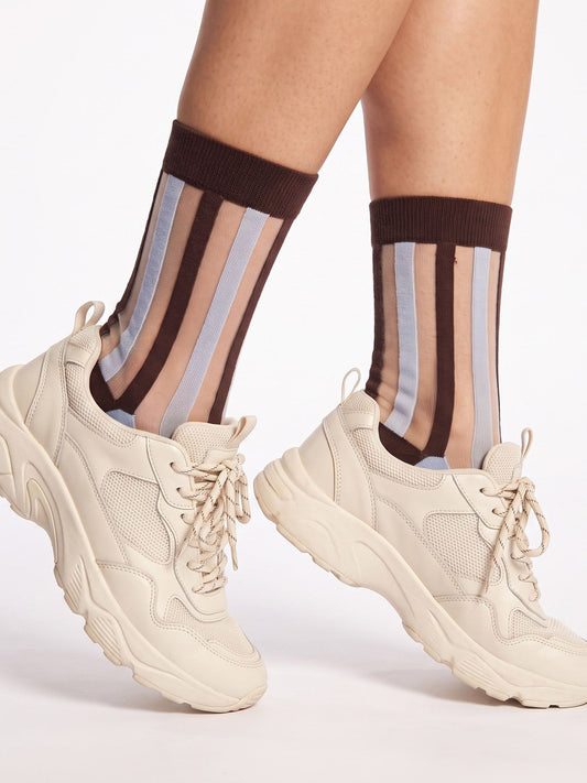 Stripe-Sheer-Socks-in-Brown/Icy-Blue